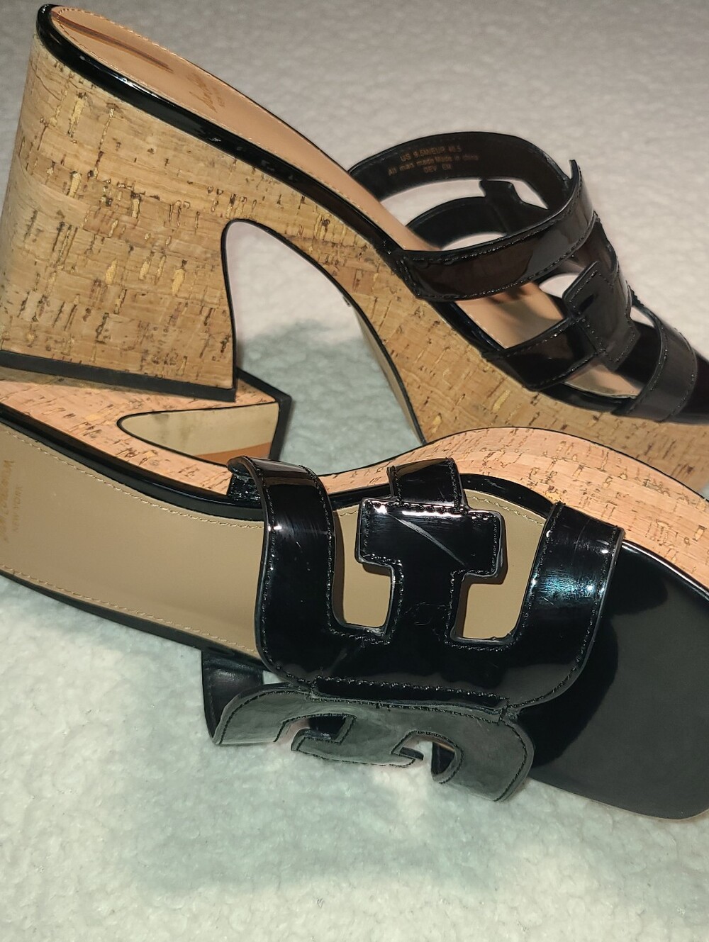Sam Edelman Dev Cork Platform Sandal Black Patent 9.5W Minimalist WhimsiGoth